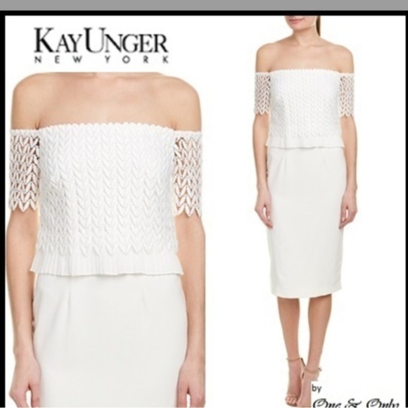 Kay Unger New York Ivory Off the Shoulder Dress Size 4 - Picture 1 of 10